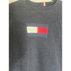 Tommy Hilfiger Flag Sweater Black Knit Youth XL 16/18 Womens Small Logo Crewneck